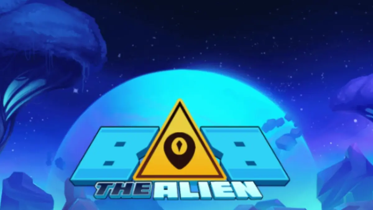 Tampilan visual neon cyberpunk dari slot Bob The Alien dengan elemen holografik.
