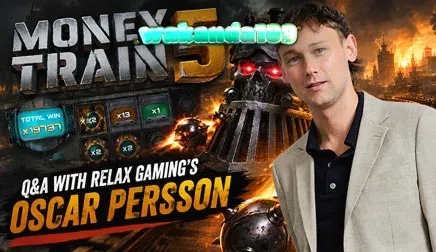Money Train 5 slot game interface showing characters and moving train mechanics